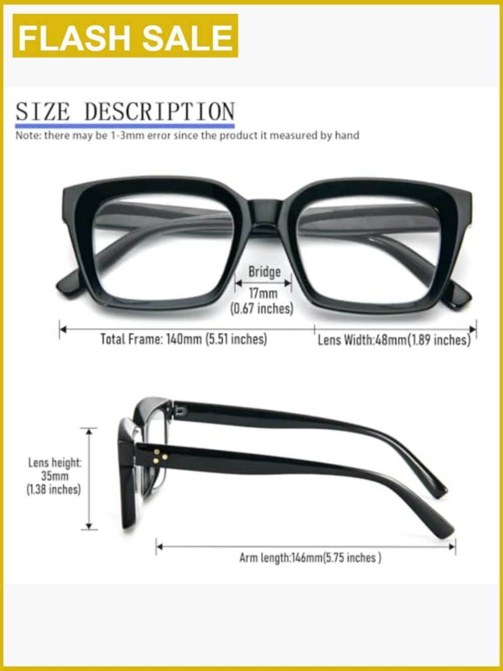 Oversized Blue Light Blocking Computer Reading Glasses Retro Square Readers - Picture 4 of 7